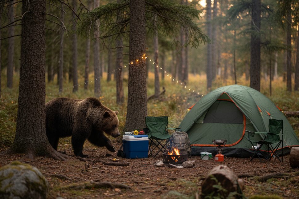 户外露营 熊接近
